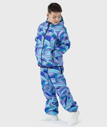 SET - Waterproof Softshell Pants And Hoodie Abstract Blue