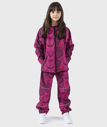 SET - Waterproof Softshell Pants And Hoodie Snake Fuchsia