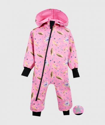 Waterproof Softshell Overall Comfy Flowers And Feathers Pink Jumpsuit