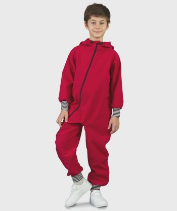 Waterproof Softshell Overall Comfy Intense Red Striped Cuffs Jumpsuit